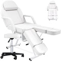 Facial Chair Tattoo Chair for Client, Facial Bed Esthetician Adjustable Massage Table with Headrest & 360° Rolling Stool, Split Legs Design, Lash Bed for Salon Spa Massage Equipment, Elegant White