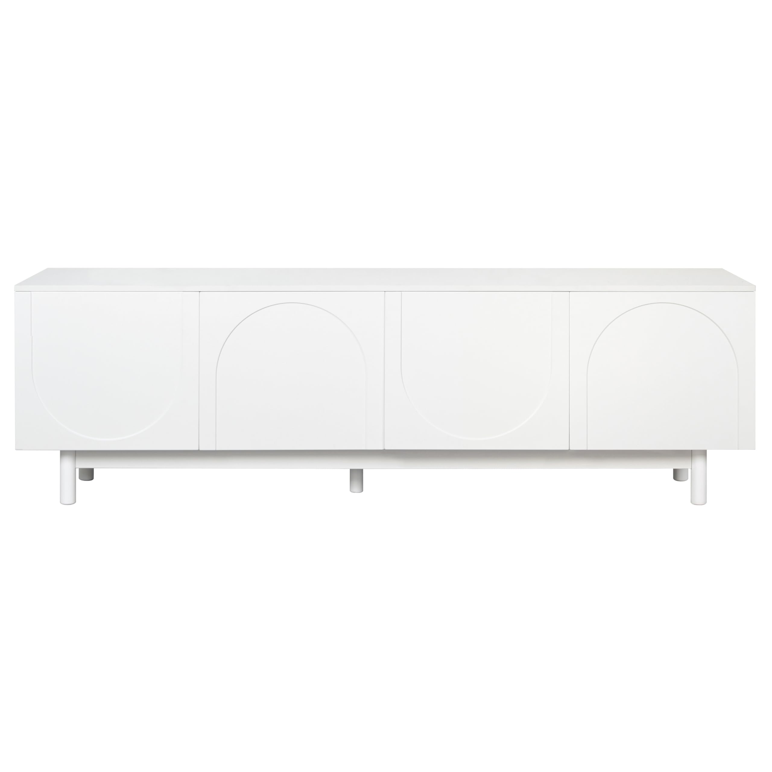 Ball & Cast Modern TV Stand with Arch Cabinets for TVs up to 78", Minimalist Entertainment Center w/Solid Wood Legs and Adjustable Shelves, Media Console for Living Room,White