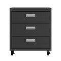 Manhattan Comfort Fortress 31.5-Inch Rolling Garage Tool Chest, 3-Drawer Lockable Mobile Storage Cabinet, Diamond-Textured Steel Utility Organizer with Wheels for Basement, Workshop in Charcoal Grey