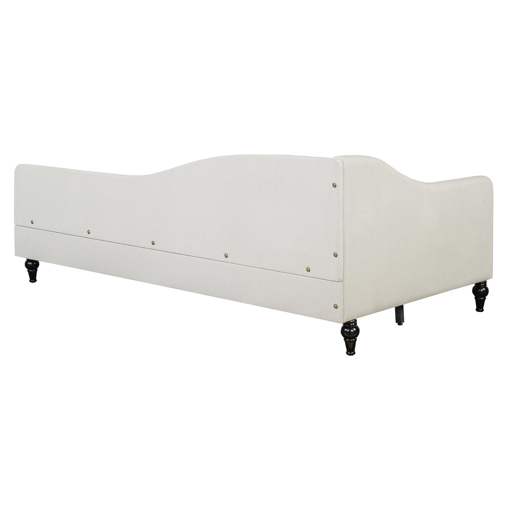Ball & Cast Twin Size Linen Daybed Upholstered Chaise Lounge with Wooden Legs,L-Shaped Corner Day Bed Frame,Sleeper Sofa Bed Couch, No Box Spring Needed, for Bedroom Living Room,Beige