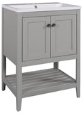 Merax Grey Bathroom Vanity and Sink Combo 24 inch Bathroom Vanities Set with Cabinet, Solid Wood Frame, Ceramic Sink