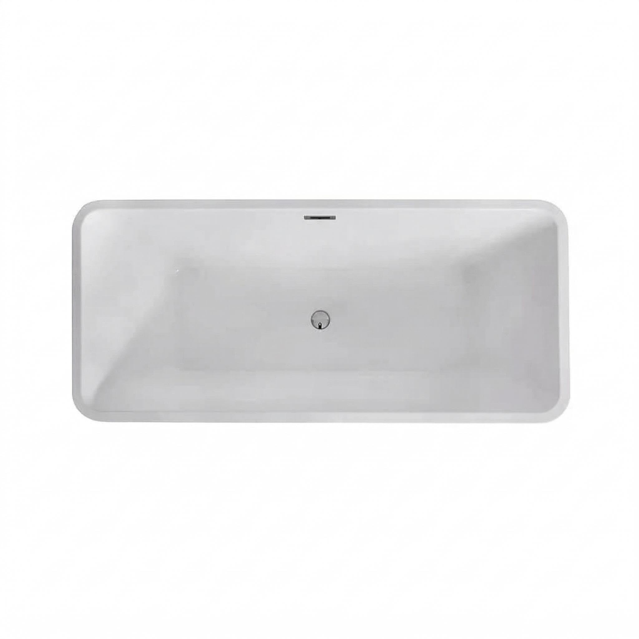 66" Acrylic Freestanding Soaking Bathtub, Matte Drain & Black Overflow, Modern Design Tub for Home Bathroom Renovations, Glossy White