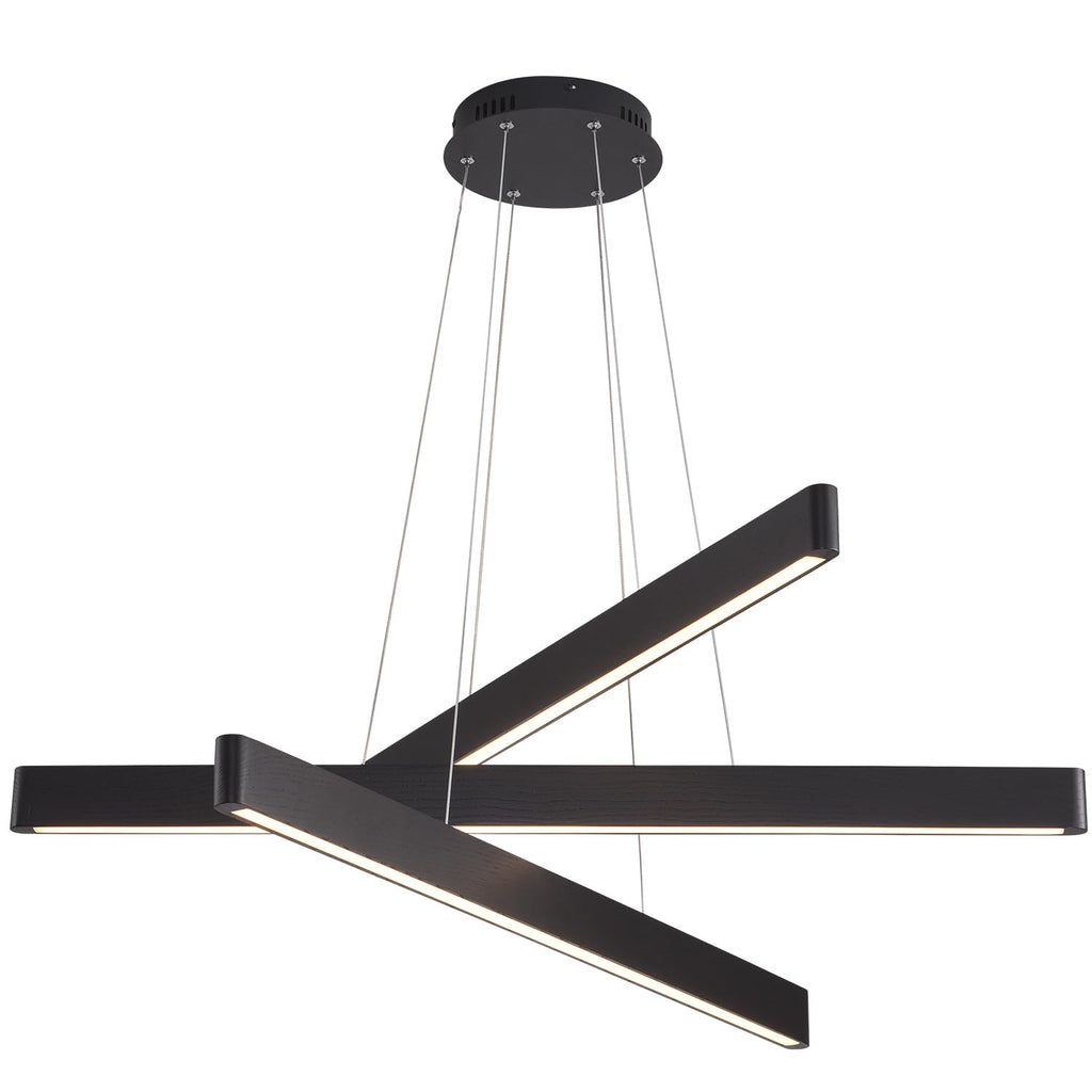 YISDESIGN 3-Light Solid Wood Black Linear Pendant Light - Dimmable Modern LED Chandelier for Dining Room Table Kitchen Island Living Room Ceiling - 45W Warm Light Adjustable Hanging Fixture Black