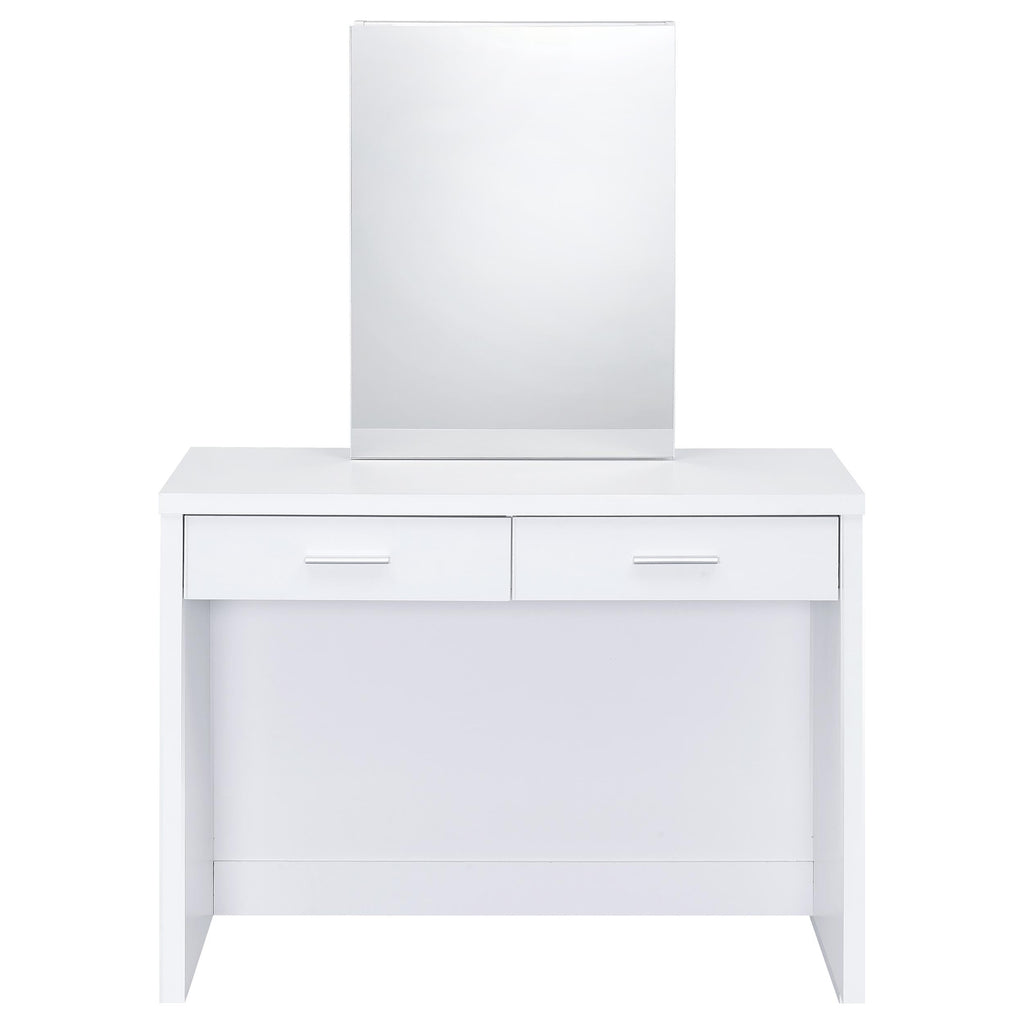 Coaster Home Furnishings - Bunbury - Wood - Makeup Vanity Table Set with Rectangular Storage Mirror, Dual Drawers, and Upholstery Stool - Bedroom - White - 930280