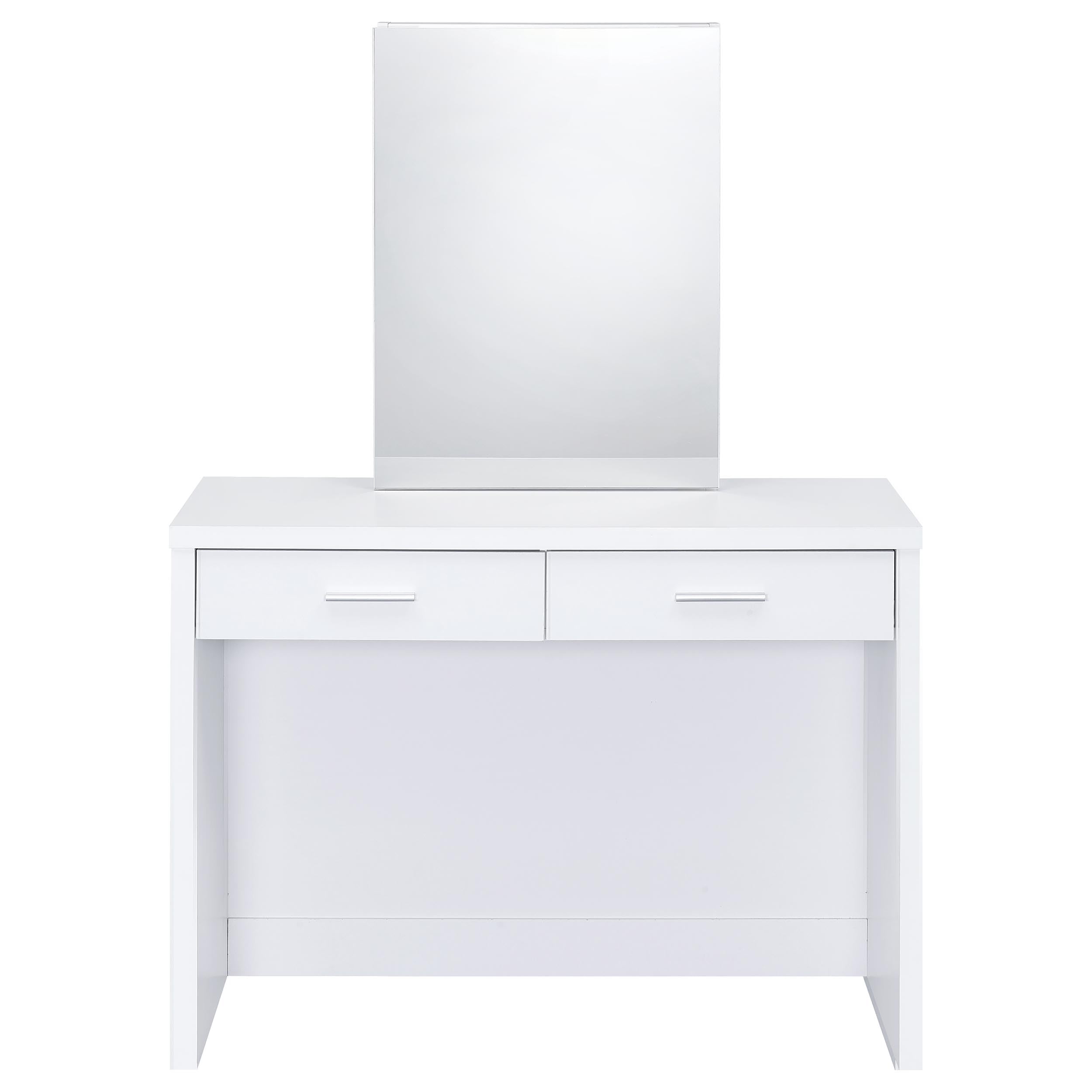 Coaster Home Furnishings - Bunbury - Wood - Makeup Vanity Table Set with Rectangular Storage Mirror, Dual Drawers, and Upholstery Stool - Bedroom - White - 930280