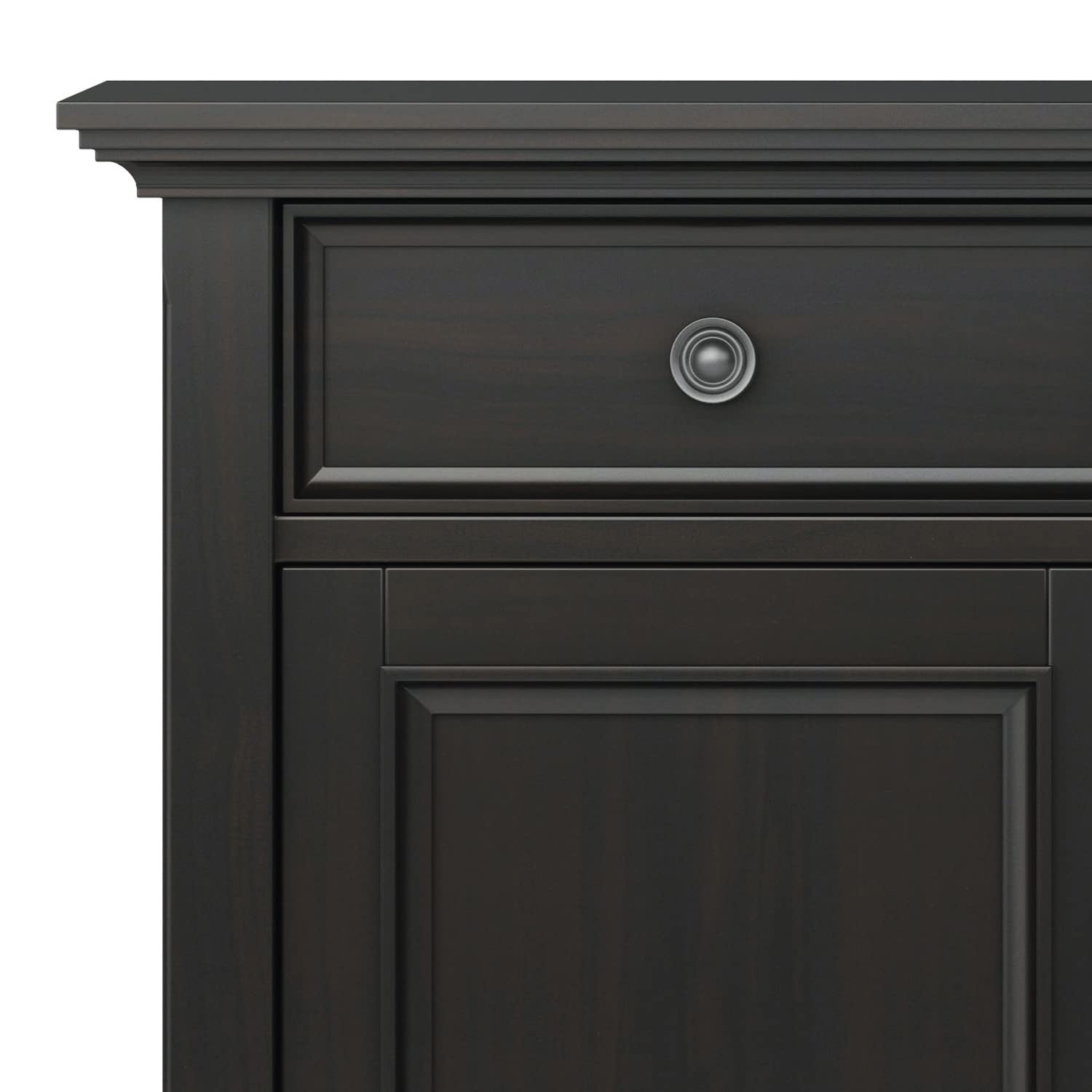 SIMPLIHOME Amherst 36-inch Wide Transitional-Style Storage Cabinet in Hickory Brown with Drawers and Adjustable Shelves for Entryway or Living Room