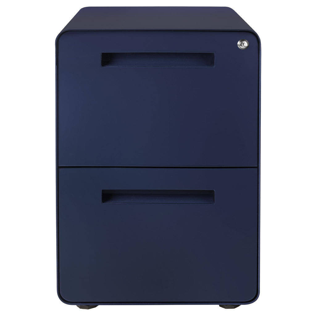 Laura Davidson Furniture Stockpile 2 Drawer Mobile File Cabinet with Lock - Under Desk Metal Filing Cabinet, Legal/Letter File Folders, Wheels and Stationary Feet, Pre-Assembled, Navy Blue