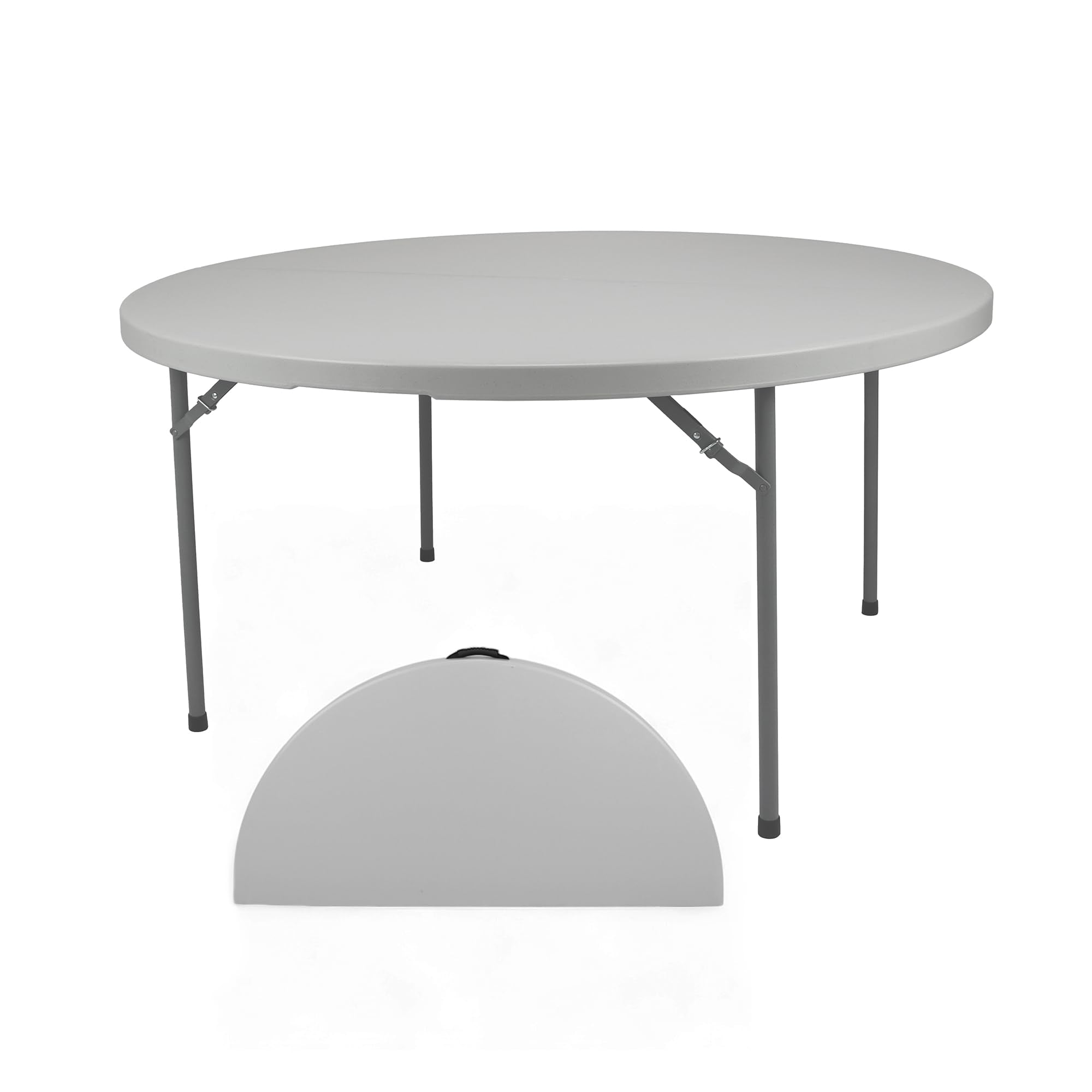 OEF Furnishings OEFCMFIH60R Commercial-Grade Premium Industrial Fold-in-Half Blow-Molded Folding Table with 19-Gauge Steel Frame and Thick Top (60" Diameter, Speckled Gray Top)