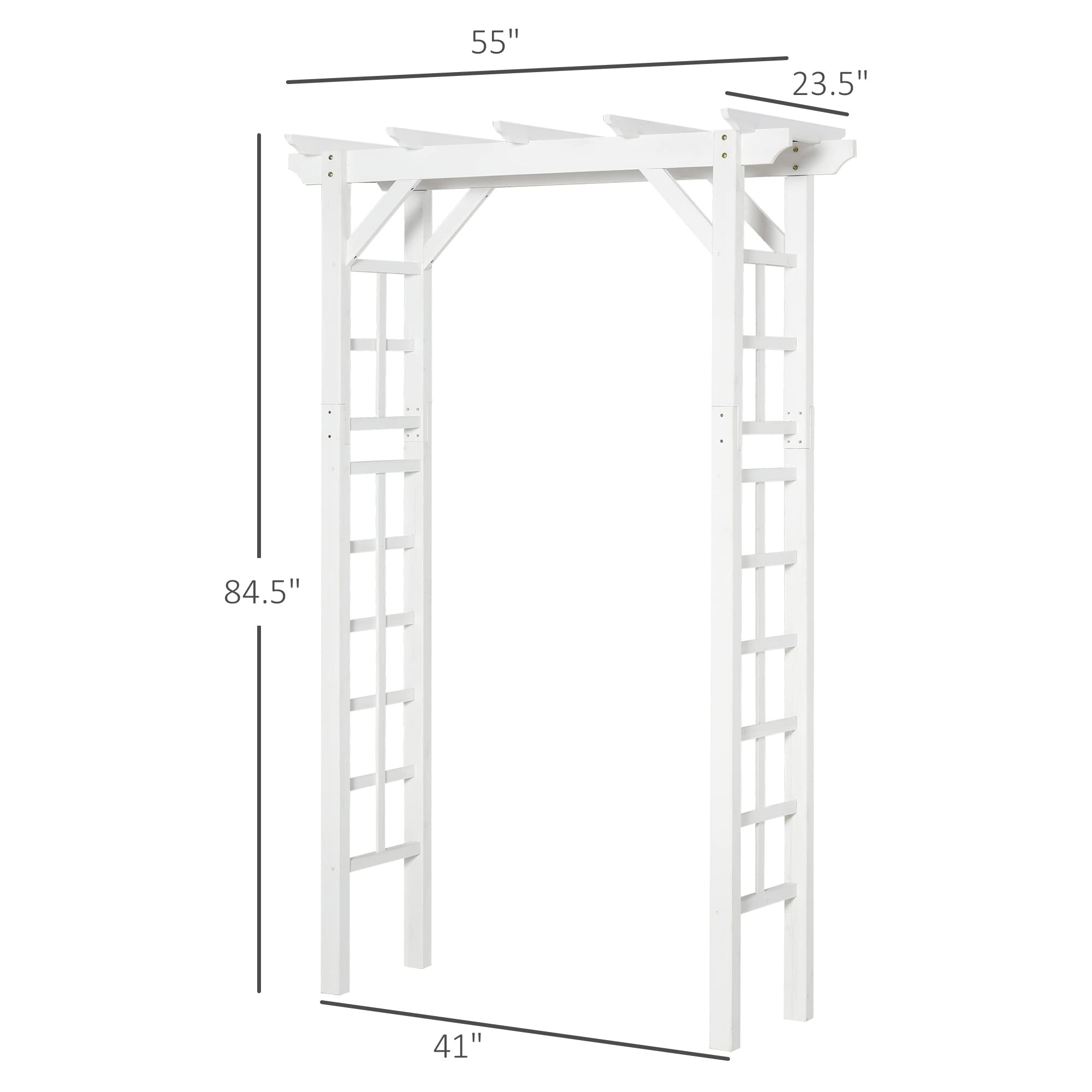 85" Wooden Garden Arbor for Wedding Ceremony, White Outdoor Arch Trellis for Climbing Vines, Heavy Duty Wood Frame for Garden, Patio, Backyard Decor