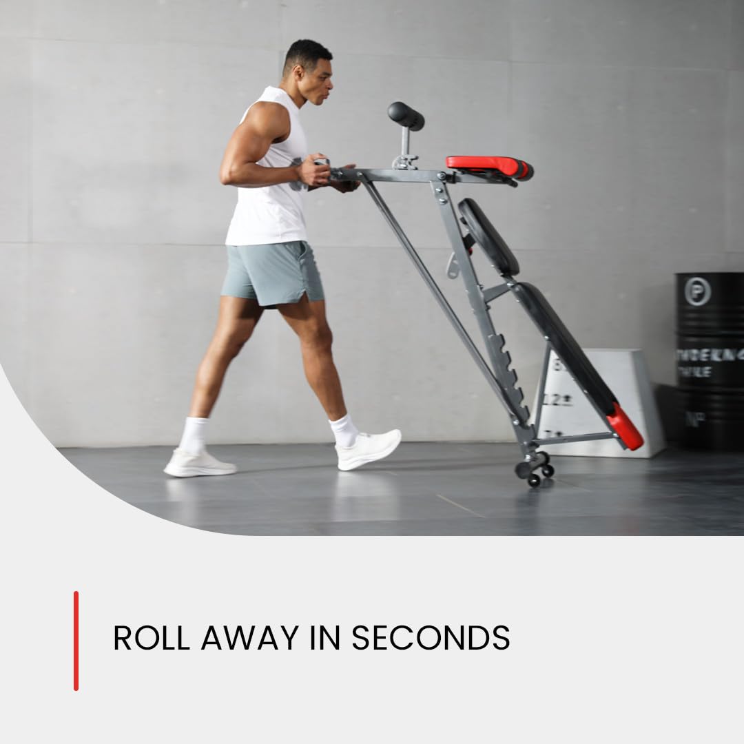 Finer Form Multi-Functional FID Weight Bench for Full All-in-One Body Workout – Hyper Back Extension, Roman Chair, Adjustable Ab Sit up Bench, Incline Decline Bench, Flat Bench
