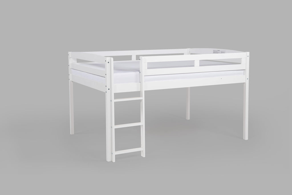 Tribeca Wood Low Loft Bed Frame / 14 Wood Slats Support/No Box Spring Necessary/Easy Assembly/Twin - White