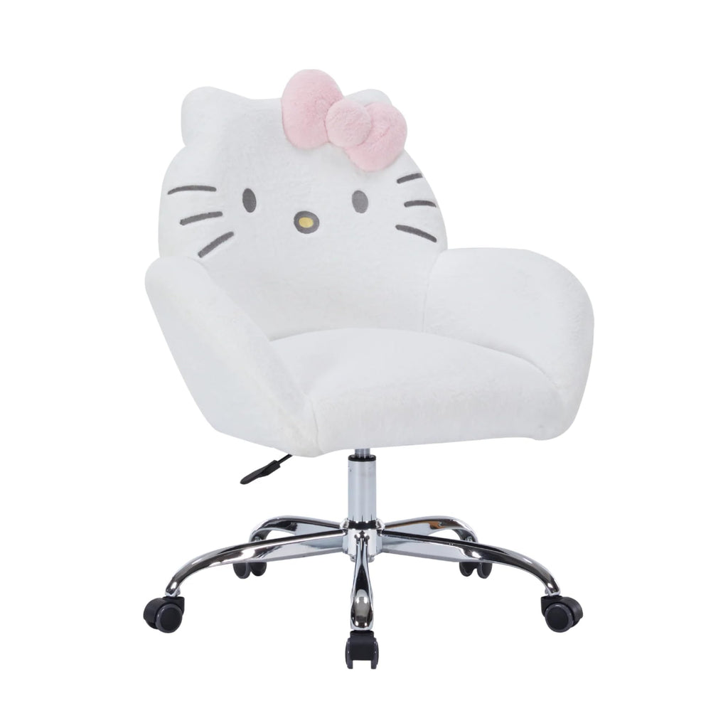 Impressions Vanity Hello Kitty Cozy Swivel Vanity Chair for Makeup Desk, Hello Kitty Figural Details Rolling Chair with Wheels, Adjustable Height, 360 Degree Swing, Comfy Foam Padded Seat and Backrest