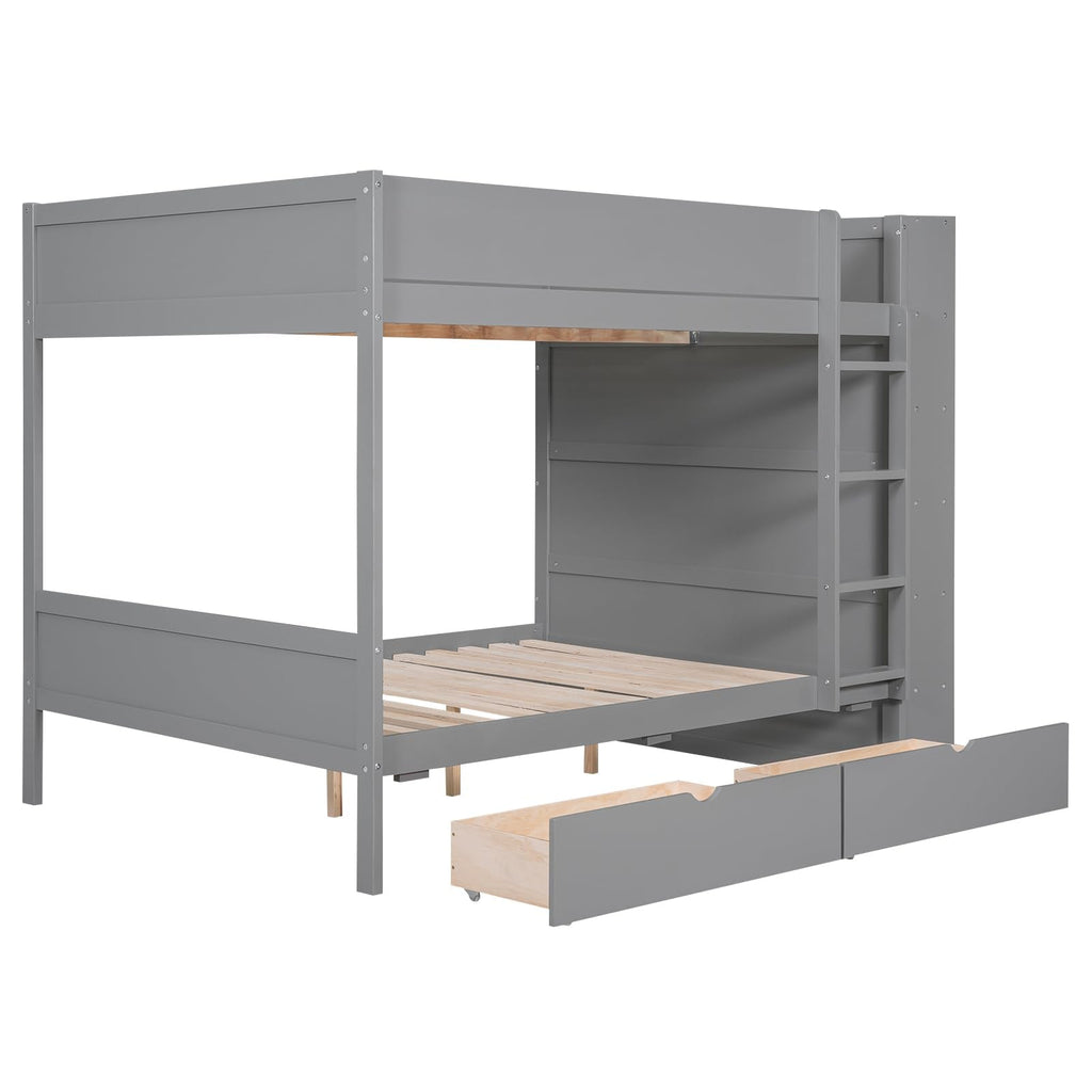 Merax Full Over Full Bunk Bed with 2 Drawers and Multi-Layer Cabinet, Gray