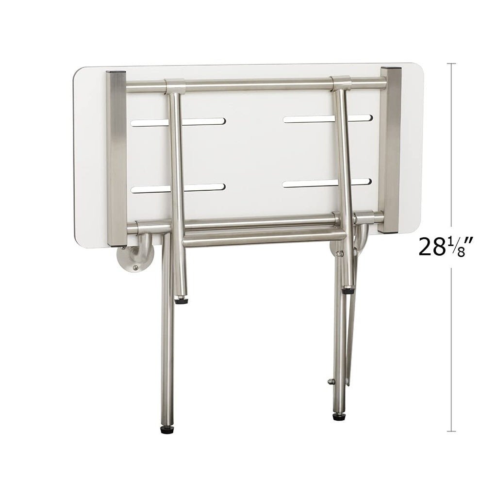 Seachrome 18 inch Wall-Mount Folding Shower Bench Seat with Legs, White