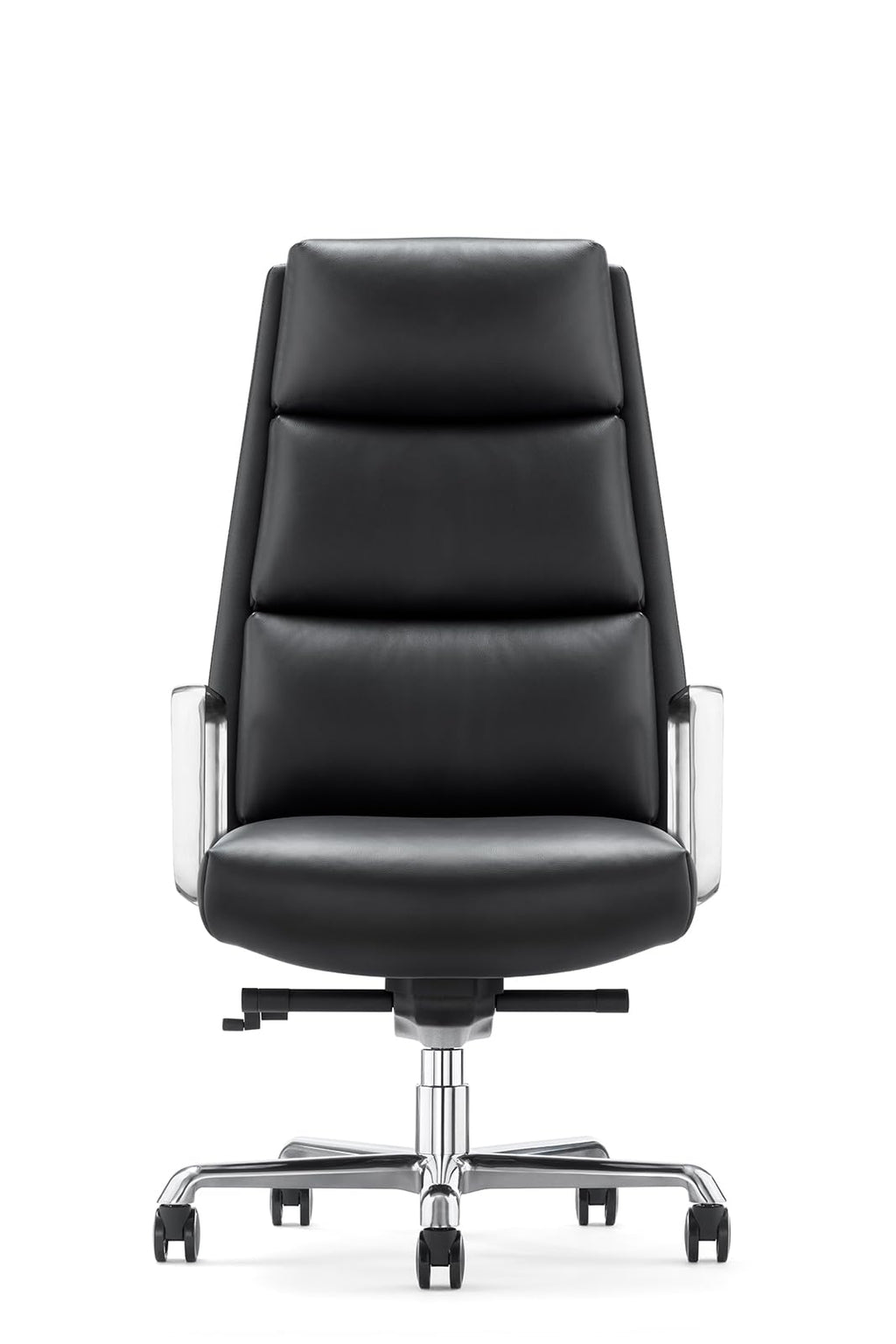 FURIJING Genuine Leather Aluminum Base High Back Executive Chair,Modern Ergonomic Real Leather Office Chair Boss Executive Chair with Synchro-Tilt Mechanism-Black.