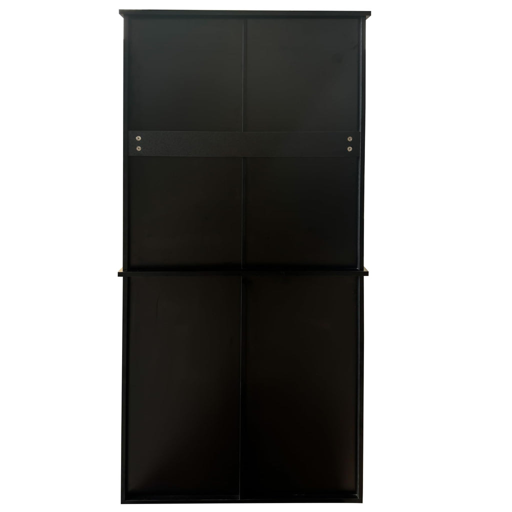 Roomfitters Tilt Out Laundry Hamper Cabinet with Hutch Modern Black Wooden Bathroom Storage Pantry Linen Tower, Black