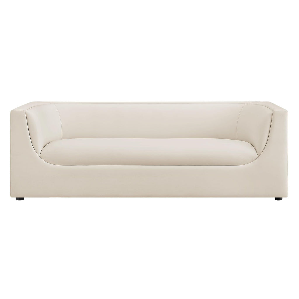 Modway Hilda 86 Inch Modern Curved Back Performance Velvet Sofa in Alabaster – Plush Upholstered 3-Seat Couch for Living Room, Apartment, Office