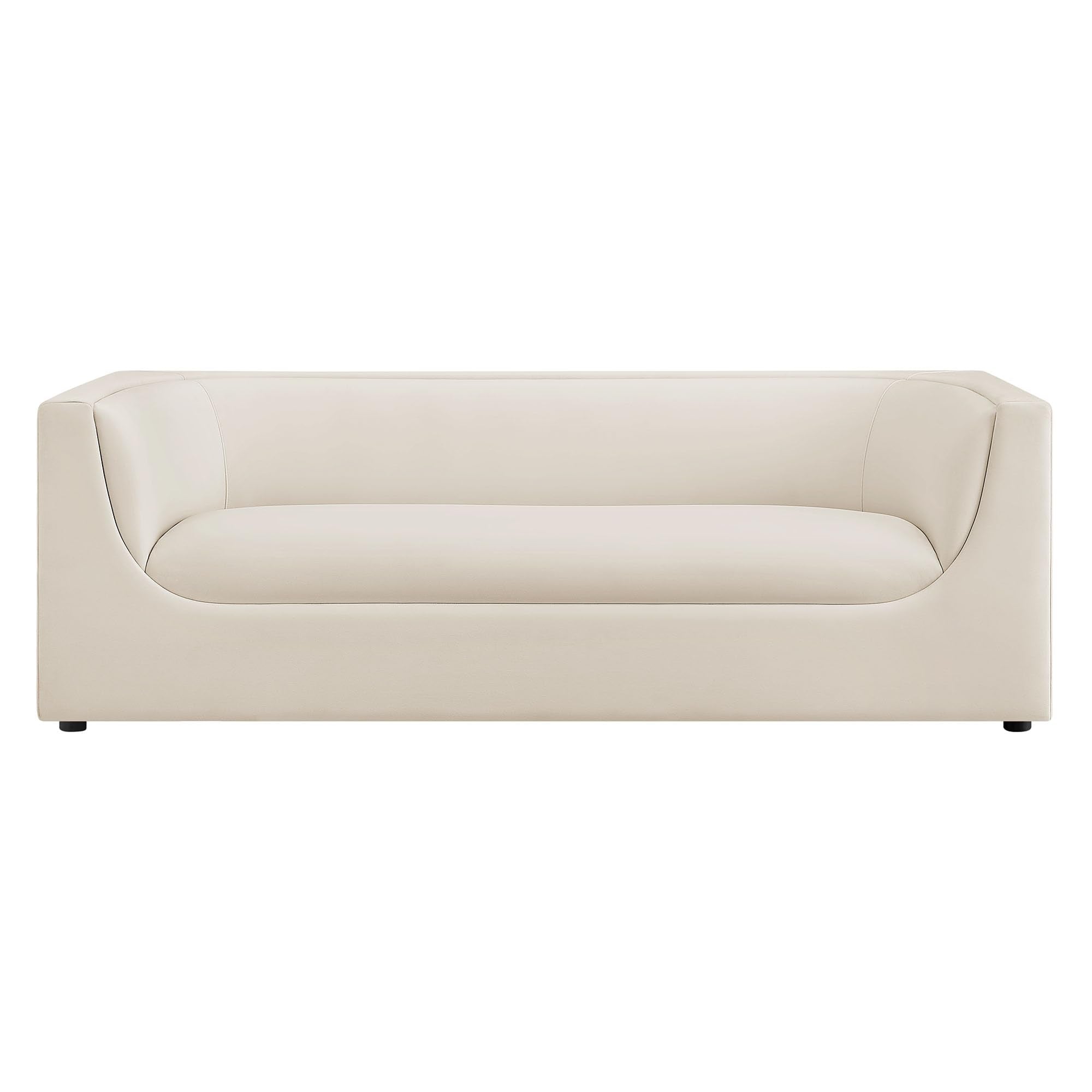 Modway Hilda 86 Inch Modern Curved Back Performance Velvet Sofa in Alabaster – Plush Upholstered 3-Seat Couch for Living Room, Apartment, Office