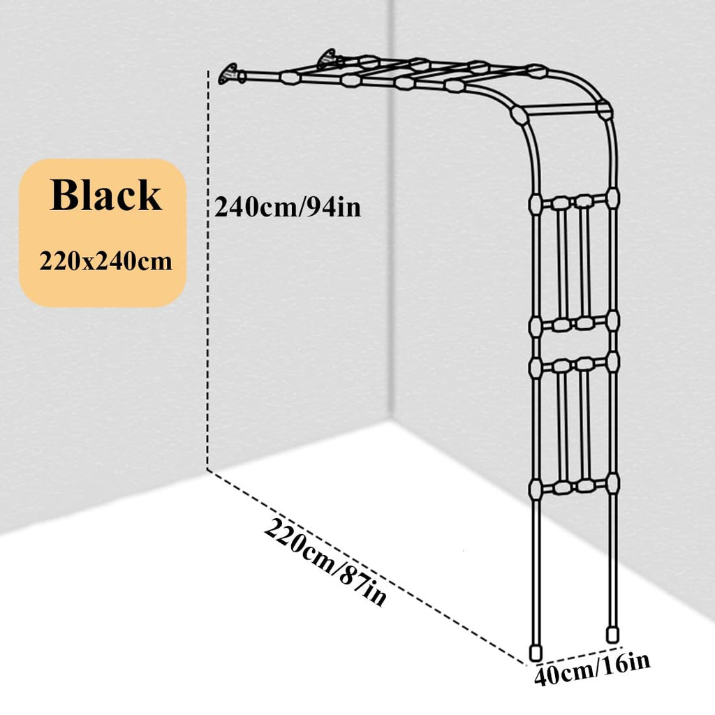 Galvanised Metal Garden Arch Trellis for Climbing Plants Heavy Duty Half Side Rose Wedding Arch Support Weatherproof Archway (Black 220x240cm/7.2x7.9ft)