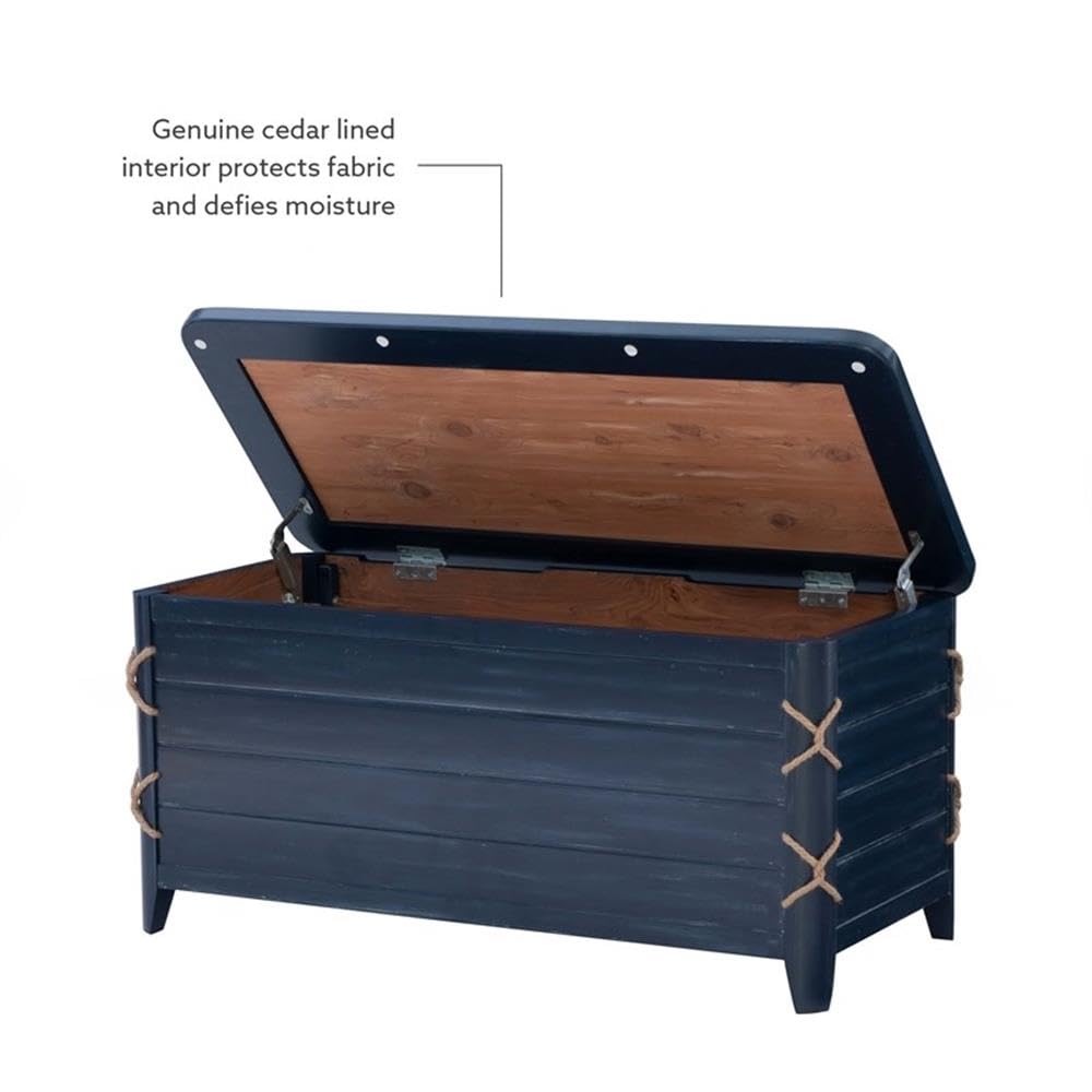 Linon Zana Cedar Lined Storage Chest with Rope Detail in Blue Distressed Wood