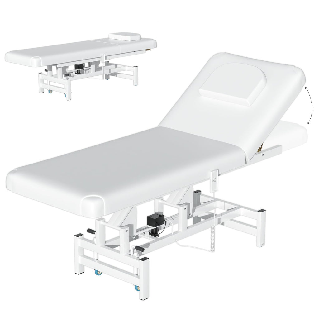 kaiwrxin Electric Lift Massage Table for Estheticians, Professional Facial Bed with Adjustable Backrest, Waxing Table, Heavy-Duty 1500lbs Capacity (White)