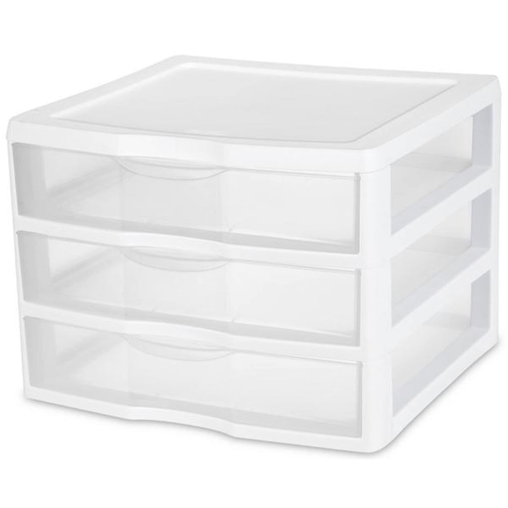 Sterilite 12-Pack Wide 3 Drawer Unit, Plastic Desktop Organizer with Clear Drawers, White Frame - Stackable Multi-Purpose Storage for Office Supplies, Craft Rooms, Classrooms and Home Organization