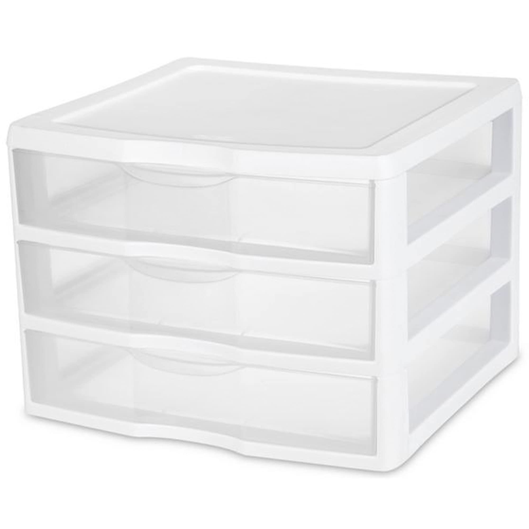 Sterilite 12-Pack Wide 3 Drawer Unit, Plastic Desktop Organizer with Clear Drawers, White Frame - Stackable Multi-Purpose Storage for Office Supplies, Craft Rooms, Classrooms and Home Organization