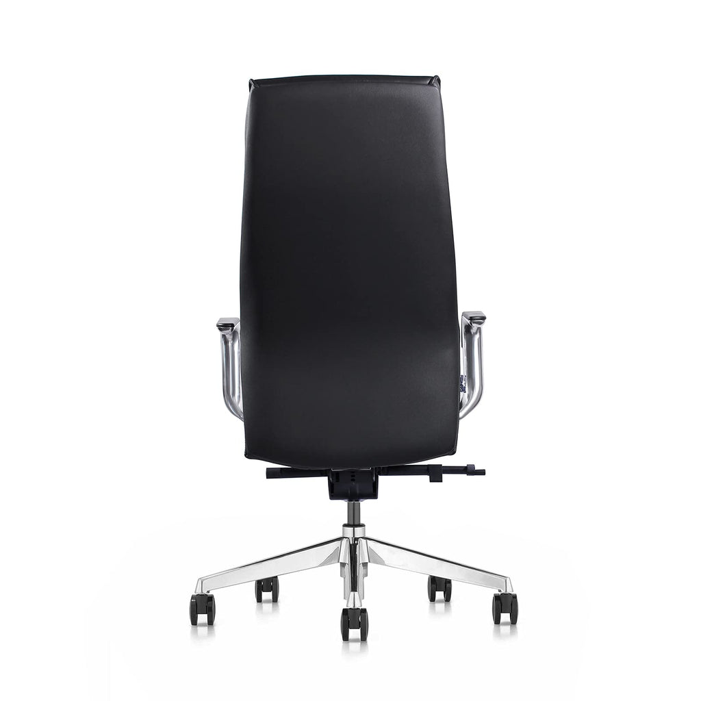 FURIJING Genuine Leather Aluminum Base High Back Executive Chair,Modern Ergonomic Real Leather Office Chair Boss Executive Chair with Synchro-Tilt Mechanism-Black.