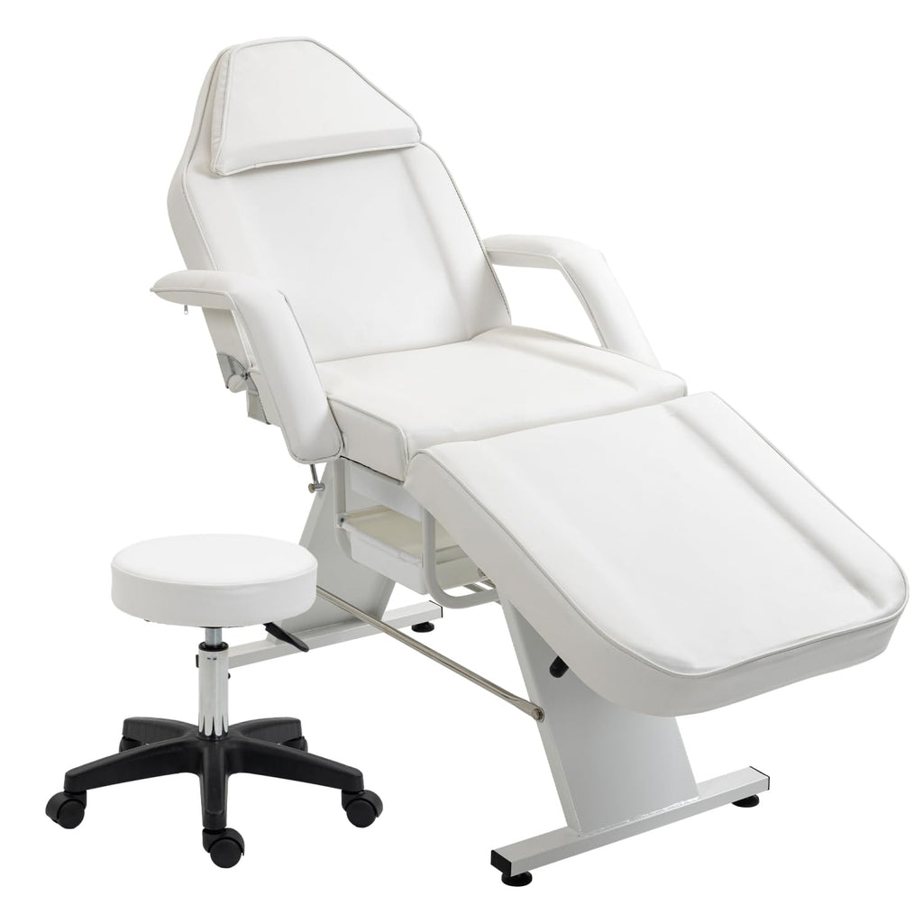 Massage Salon Tattoo Chair with Two Trays Esthetician Bed Hydraulic Stool Metal White Multi-Purpose 3-Section Facial Table Spa Beauty Equipment