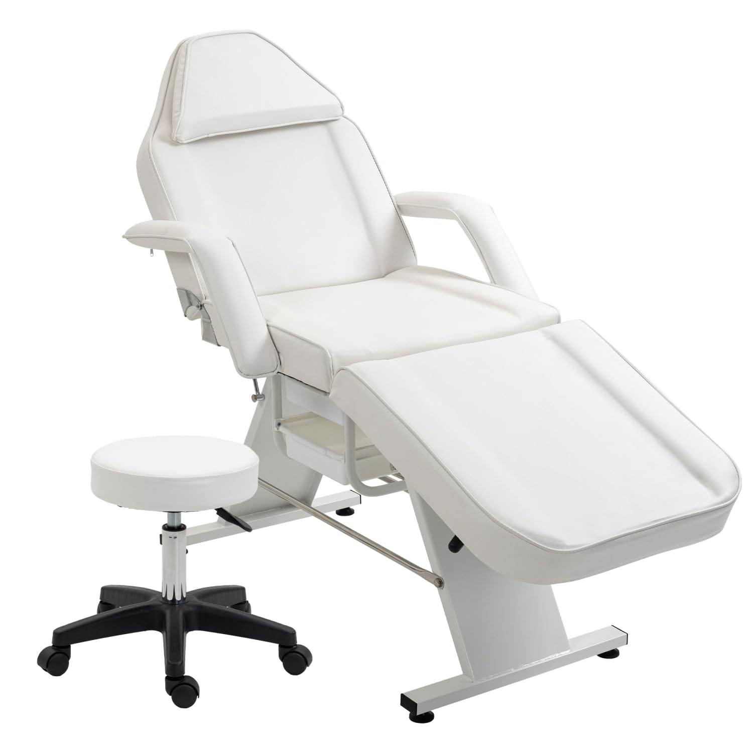 Massage Salon Tattoo Chair with Two Trays Esthetician Bed Hydraulic Stool Metal White Multi-Purpose 3-Section Facial Table Spa Beauty Equipment