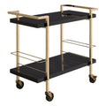 Pemberly Row Modern Serving Cart, Black Metal and Gold Frame, 32"W x 16"D x 30.5"H, 2-Tier Design, High-Sheen Laminate Surface, Locking Casters, Bottle Caddies, Bar and Cocktail Station for Parties