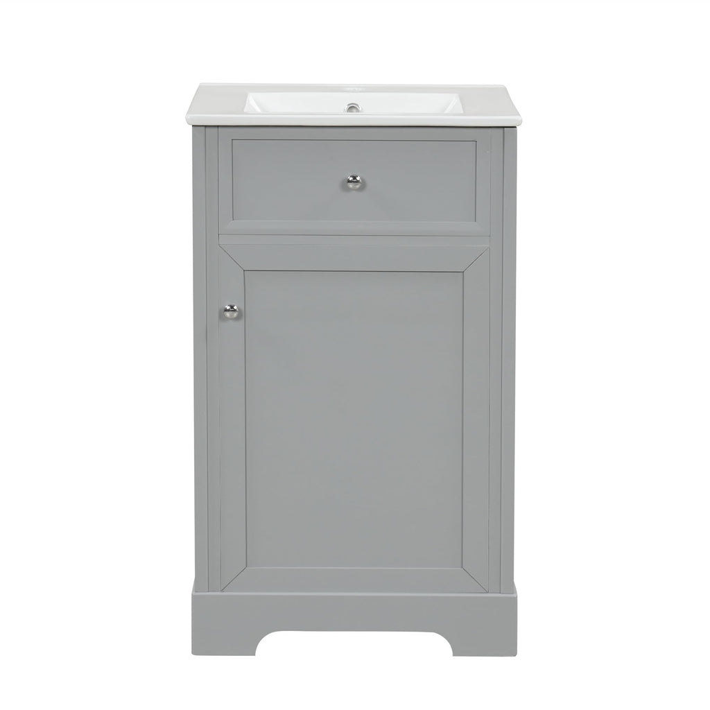 Favfurish 20" Bathroom Vanity with Ceramic Sink, Undermount Single Basin Bath Vanity Set w/Soft-Close Door and Storage Rack & Adjustable Shelf, Modern Freestanding Cabinet for Small Space, Grey
