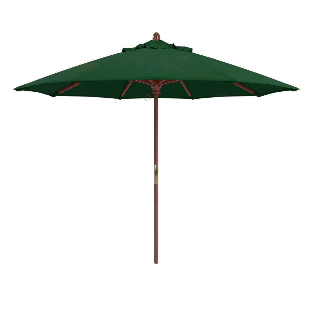 California Umbrella 9' Premium Commercial Hardwood Patio Umbrella, Manual Lift With Pacifica Hunter Green Fabric