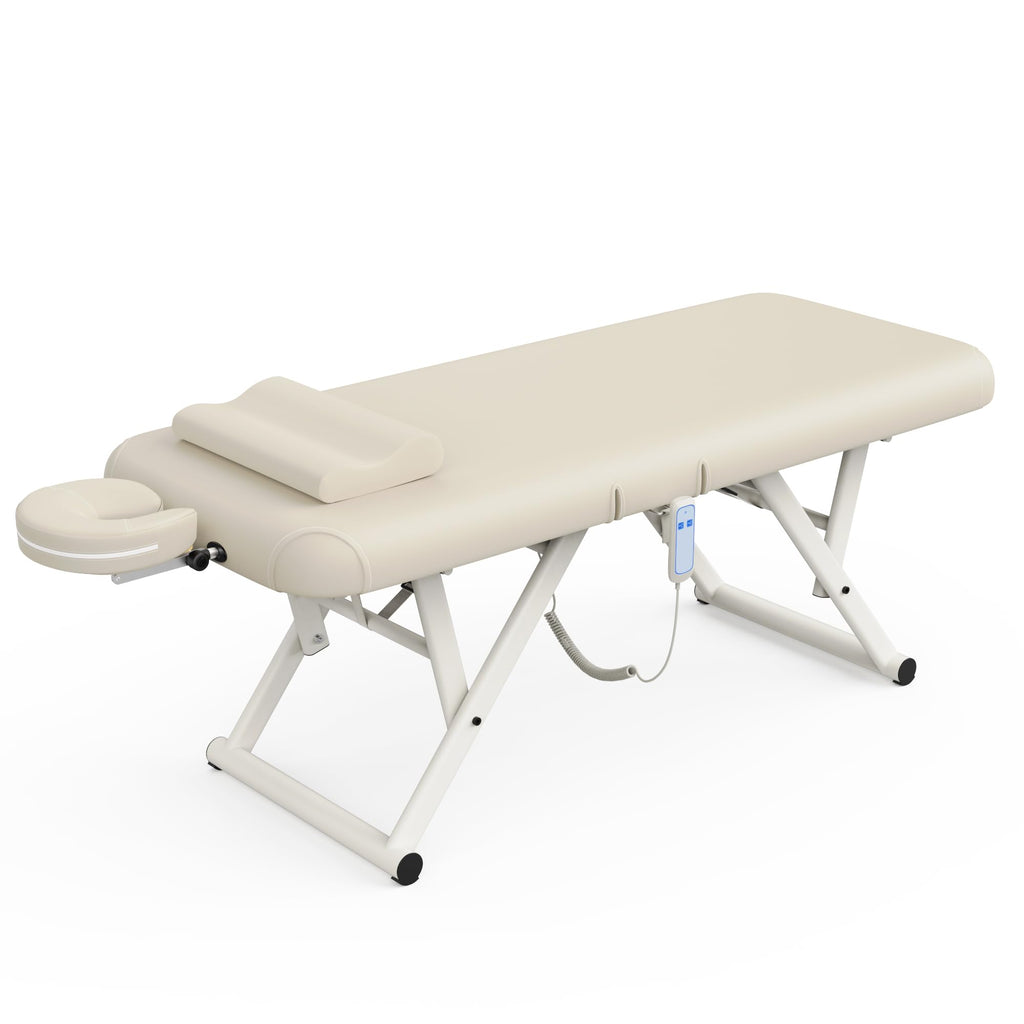 Height Adjustable Massage Table with Face Pillow & Headrest for Treatment Table, Physical Therapy Table, Spa Facial Professional Massage Bed - Adjustable Backrest, Electric Leg Lifting, Beige Gray