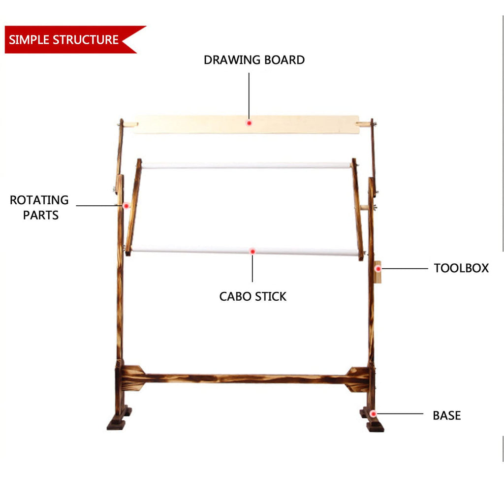 Adjustable Cross Stitch Frame with 360° Rotatable Stand, 5 Height Settings, Pine Wood Tapestry Holder for Needlepoint & Embroidery Projects