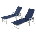 Patio Chaise Lounge Chair Outdoor Set of 2 with Wheels&Armrests, Aluminum Pool Lounge Chairs Five-Position Adjustable Recliner, Outdoor Beach Lounge Chairs for Poolside, Patio, Deck, Yard, Navy Blue