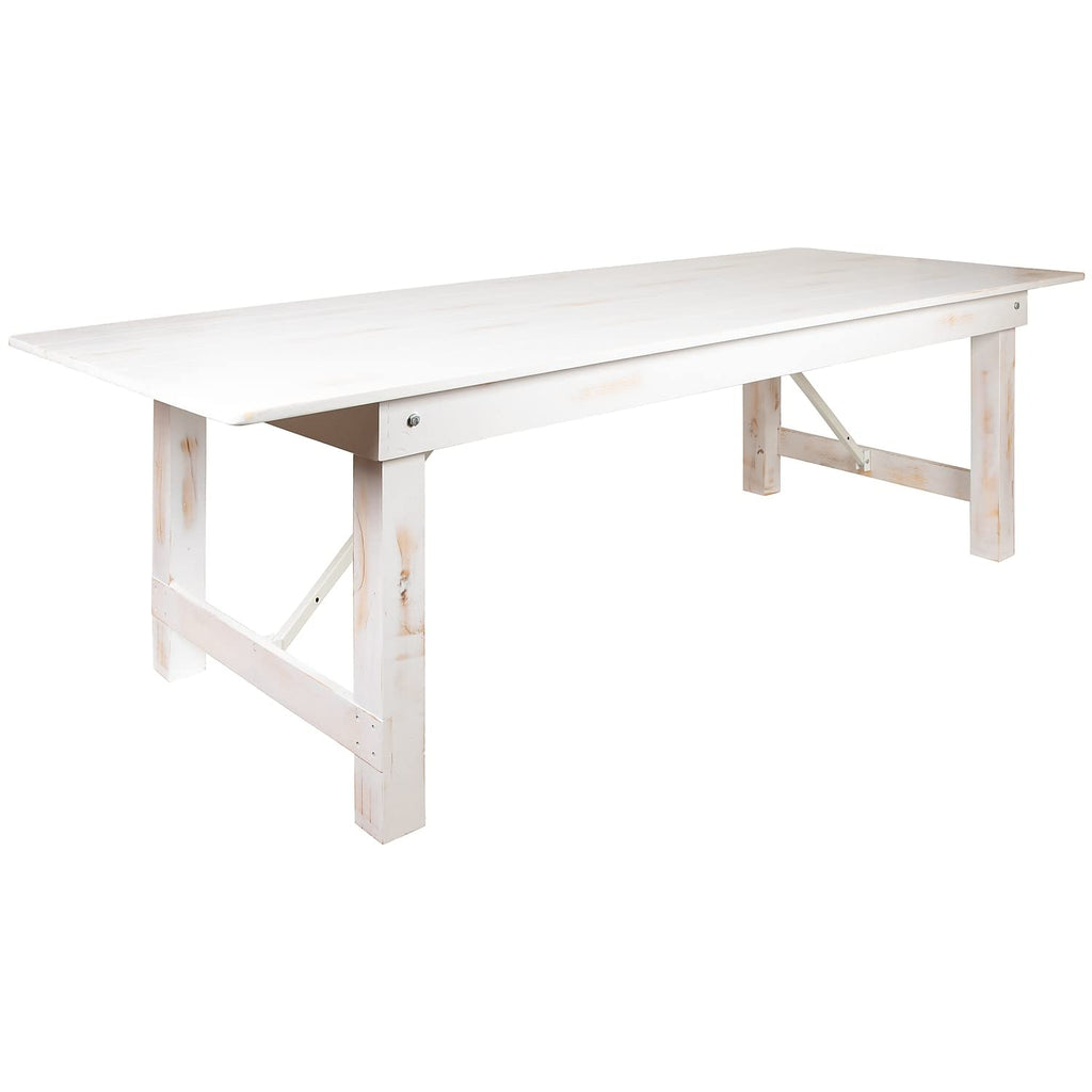 Flash Furniture HERCULES Series 9' x 40" Antique Rustic White Folding Farm Table and Four Bench Set