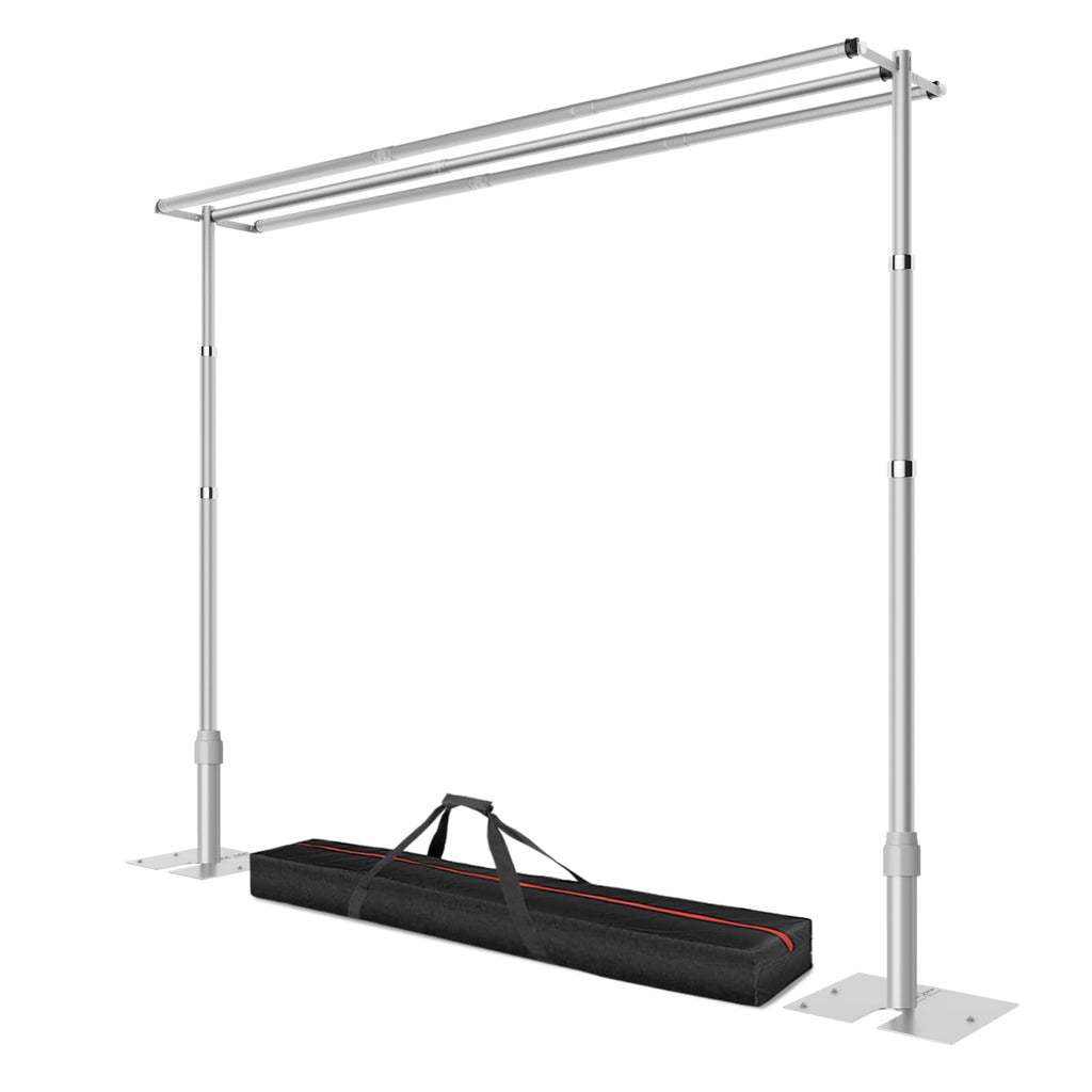 Qoolfoto 8.9x10ft Pipe and Drape Backdrop Stand, Three Crossbar, Heavy Duty Adjustable Background Frame with Metal Base for Parties Photography Wedding Photoshoot Decoration