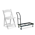 EventStable Titan Series 100 Resin Folding Chairs with 4 Dollies and 4 Straps Bundle - White Indoor/Outdoor Lightweight Folding Chair - Padded Folding Chair for Weddings Parties Events