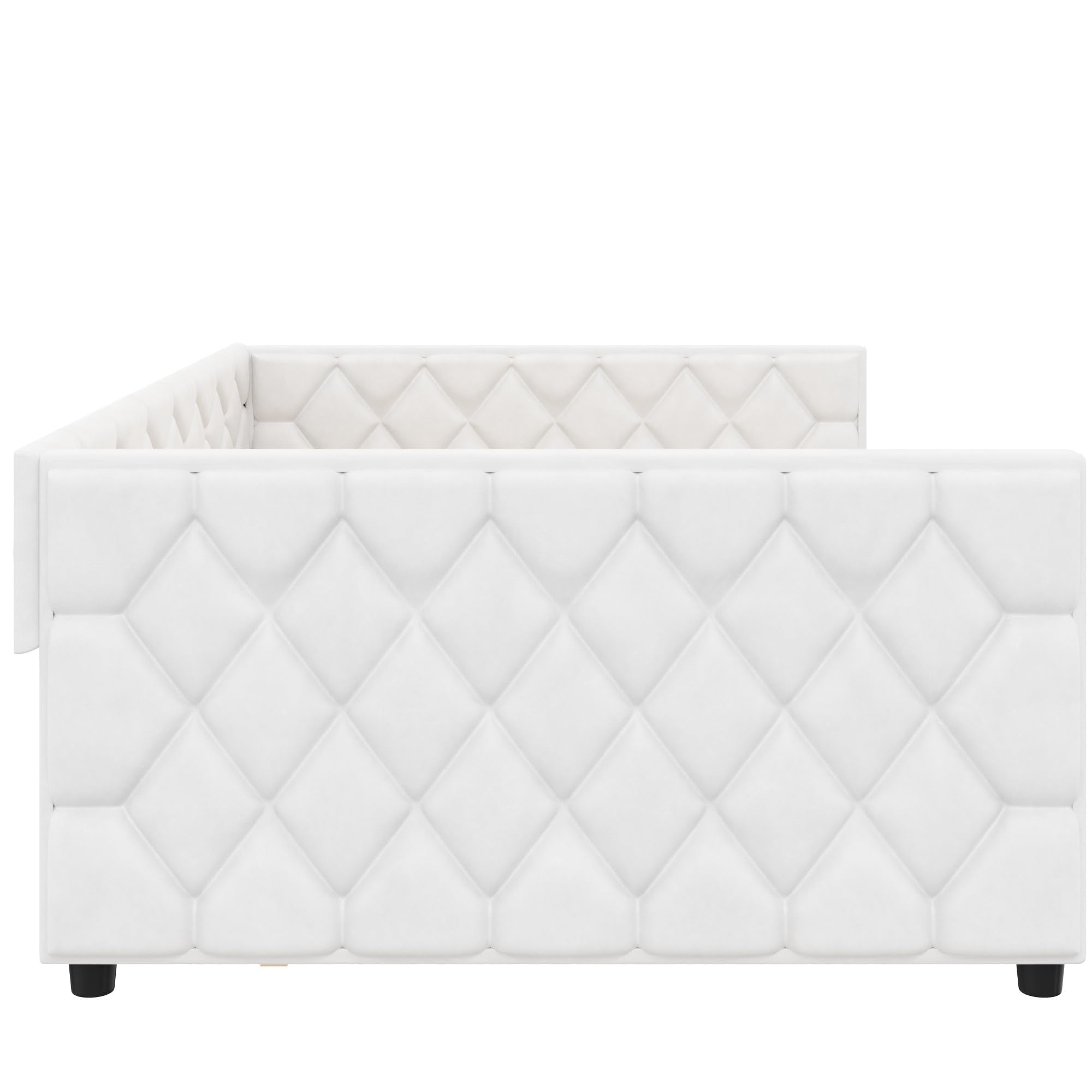 Merax Full XL Upholstered Daybed with Trundle, Modern PU Leather Sofa Bed Frame with Pull-Out Bed, Tufted Daybed Couch for Living Room Guest Room, No Box Spring Needed, White