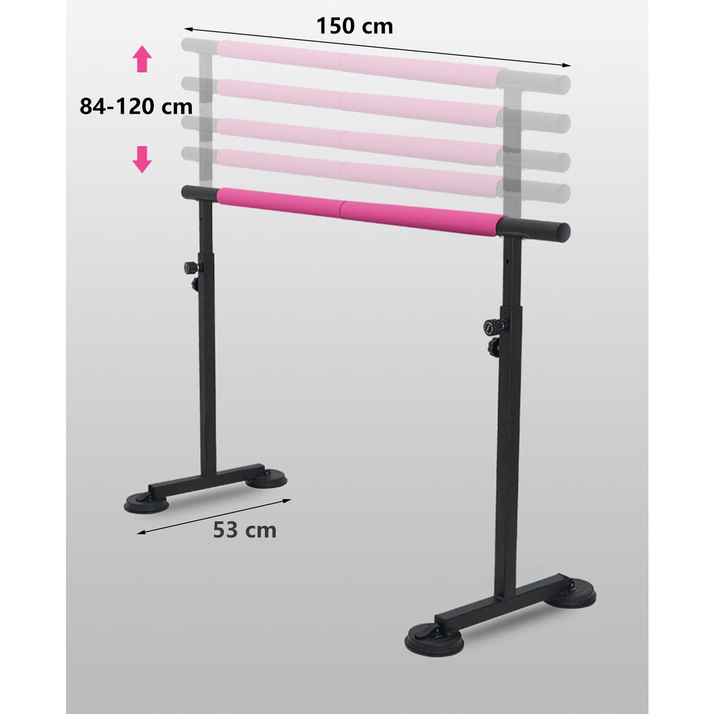 PAHION Ballet Barre Freestanding Portable Ballet Bar Length 1.5m Height Adjustable Yoga Dance Stretching Sticks Professional Mobile Ballet Pole with Slip-Resistant Rubber Feet