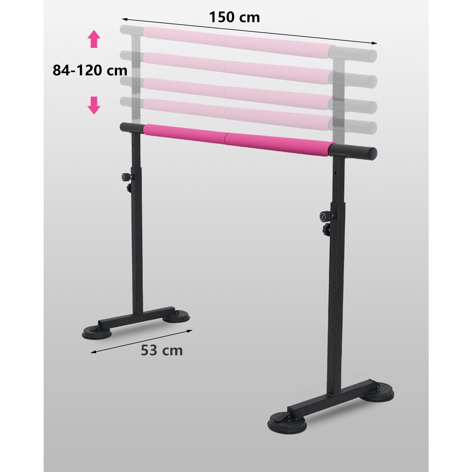 PAHION Ballet Barre Freestanding Portable Ballet Bar Length 1.5m Height Adjustable Yoga Dance Stretching Sticks Professional Mobile Ballet Pole with Slip-Resistant Rubber Feet