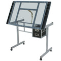 Tinkertory 4 Wheels Drawing Desk Station Tempered Glass Adjustable Drafting Table