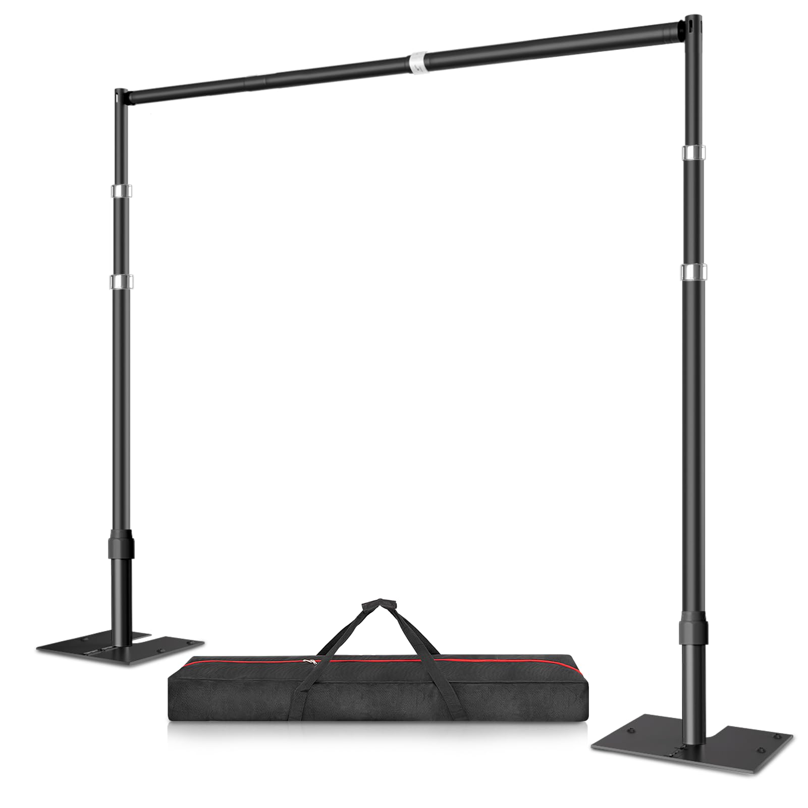 12x10 Pipe and Drape Stand Kit, Heavy Duty Backdrop Stand Adjustable, Sturdy Metal Back Drop Decoration Frame with Flat Base for Parties, Flower Wall, Wedding, Event,Trade Shows, Photo Shoot- Black