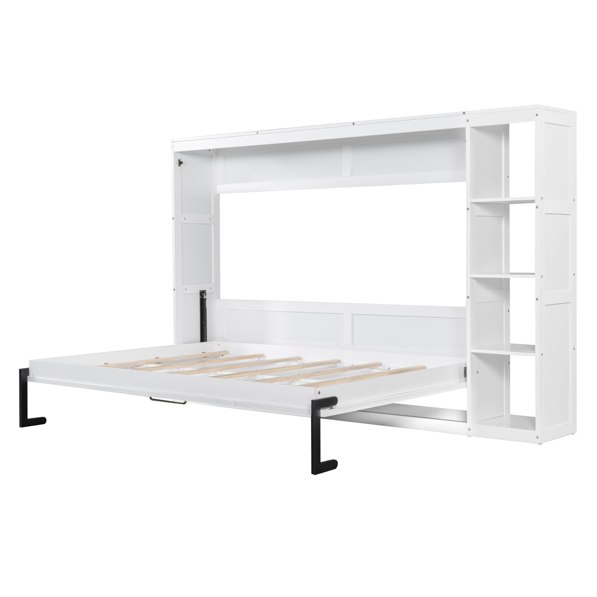 GDFStudio Boden Full Size Murphy Bed, Full Size Murphy Bed with Bookshelf, 4 Storage Shelves, Ample Storage Space, Organized as Cabinet, Saving Space Design, Perfect for Small Apartment, White