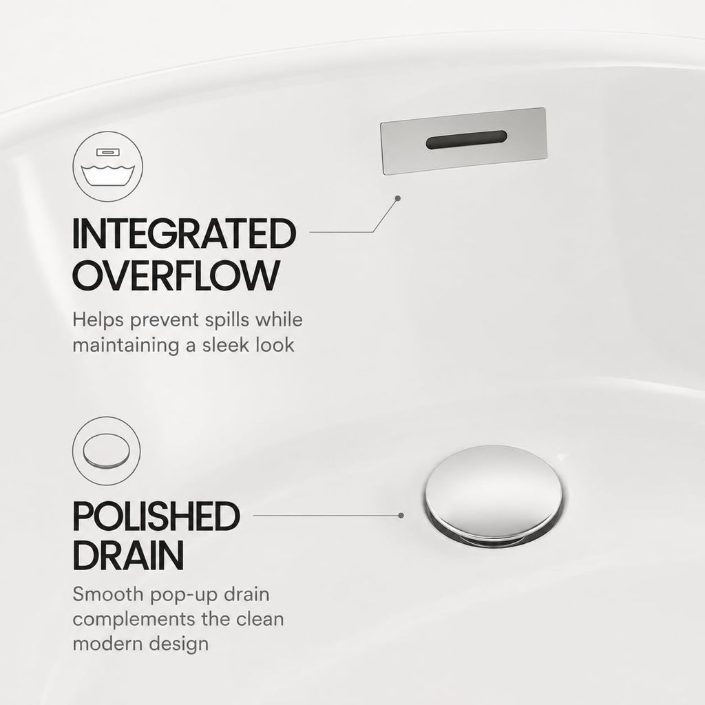 67" Acrylic Freestanding Bathtub, Deep Soaking Tub with Non-Slip Surface, Modern Free Standing Bath Tub, Chrome Drain, CUPC Certified, Easy Install, Space-Saving Bathtub for Bathrooms, White