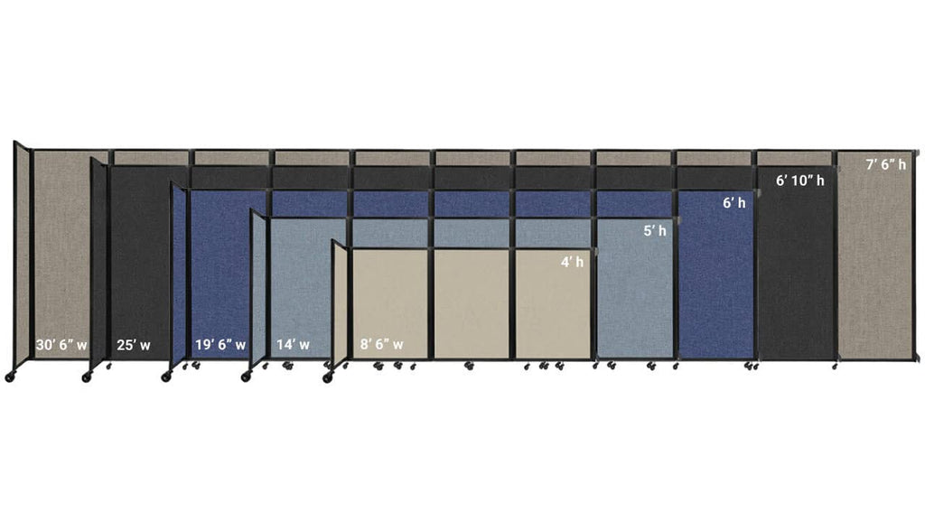 Wall-Mounted Folding Room Divider 360 | Adjustable Widths | Locking Wheels | Room Separator | Up to 19'6" Wide x 6' Tall Charcoal Gray Fabric Panels