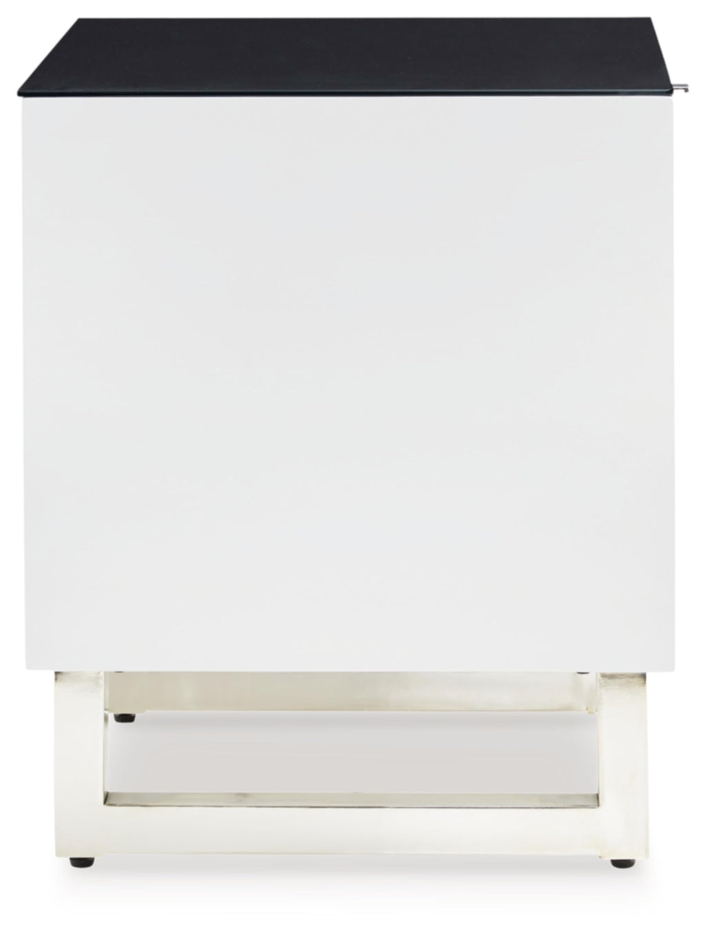 Signature Design by Ashley Gardoni Modern Glass-Tabletop End Table with 1 Drawer, Open Shelf, and High Gloss Finish, White & Black