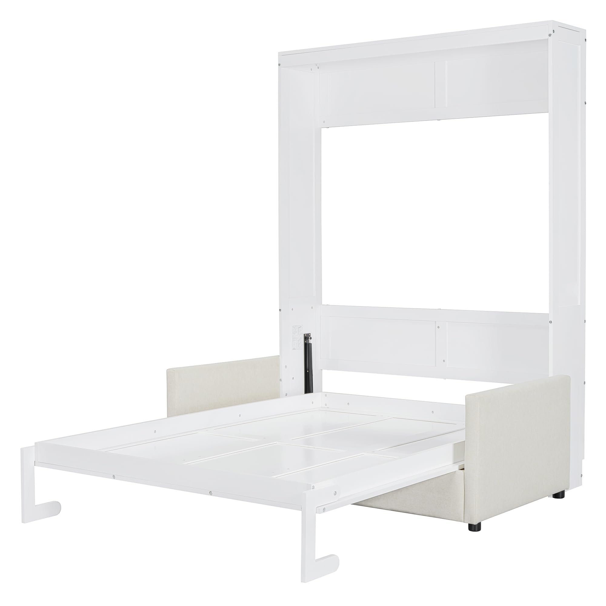 Ball & Cast Murphy Bed Full Size W/ 2 Seat Sofa,Murphy Bed Cabinet W/Cushion,Hideaway Bed W/Support Leg & Handles,for Bedroom Office Guest Room,White