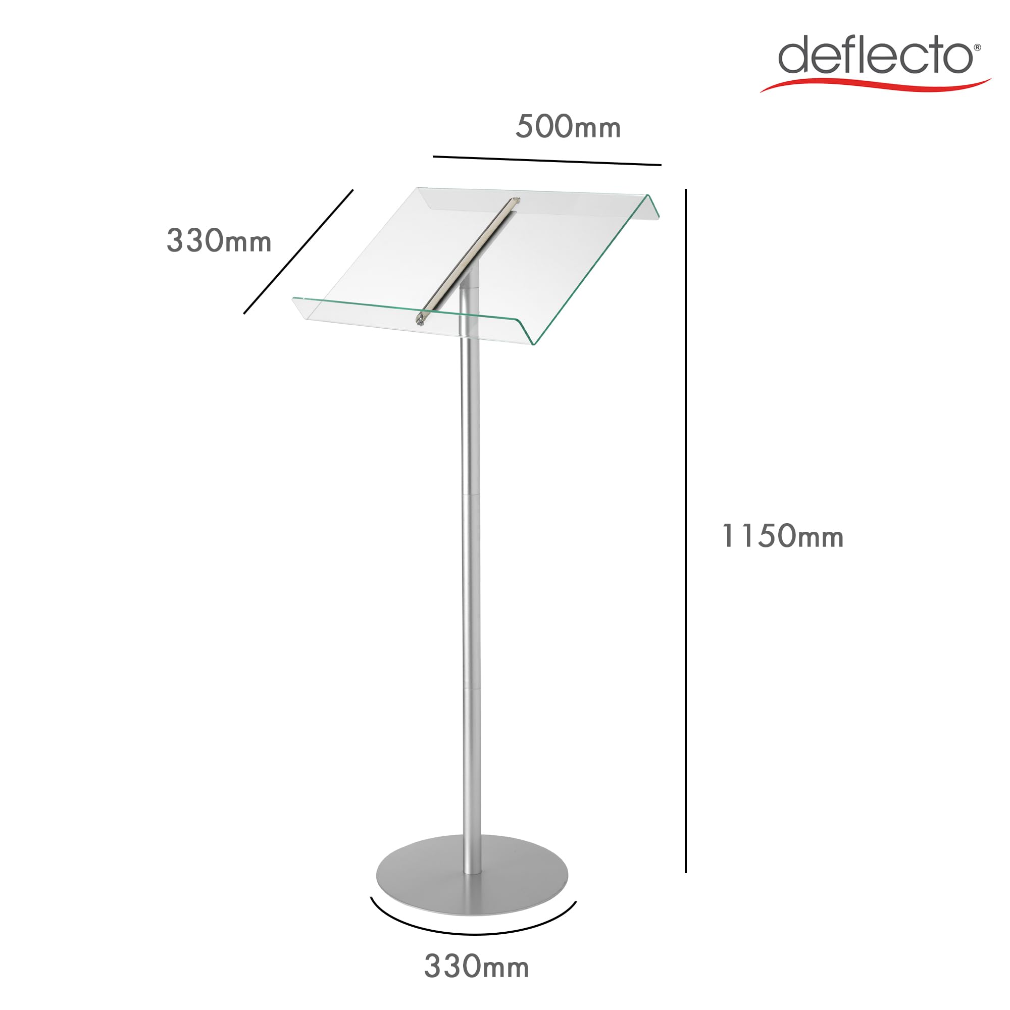 Deflecto Lectern Without Ring Binder Floor Stand – Silver/Clear - Acrylic Sign Holder - Base Stand for Speech - Music Stands